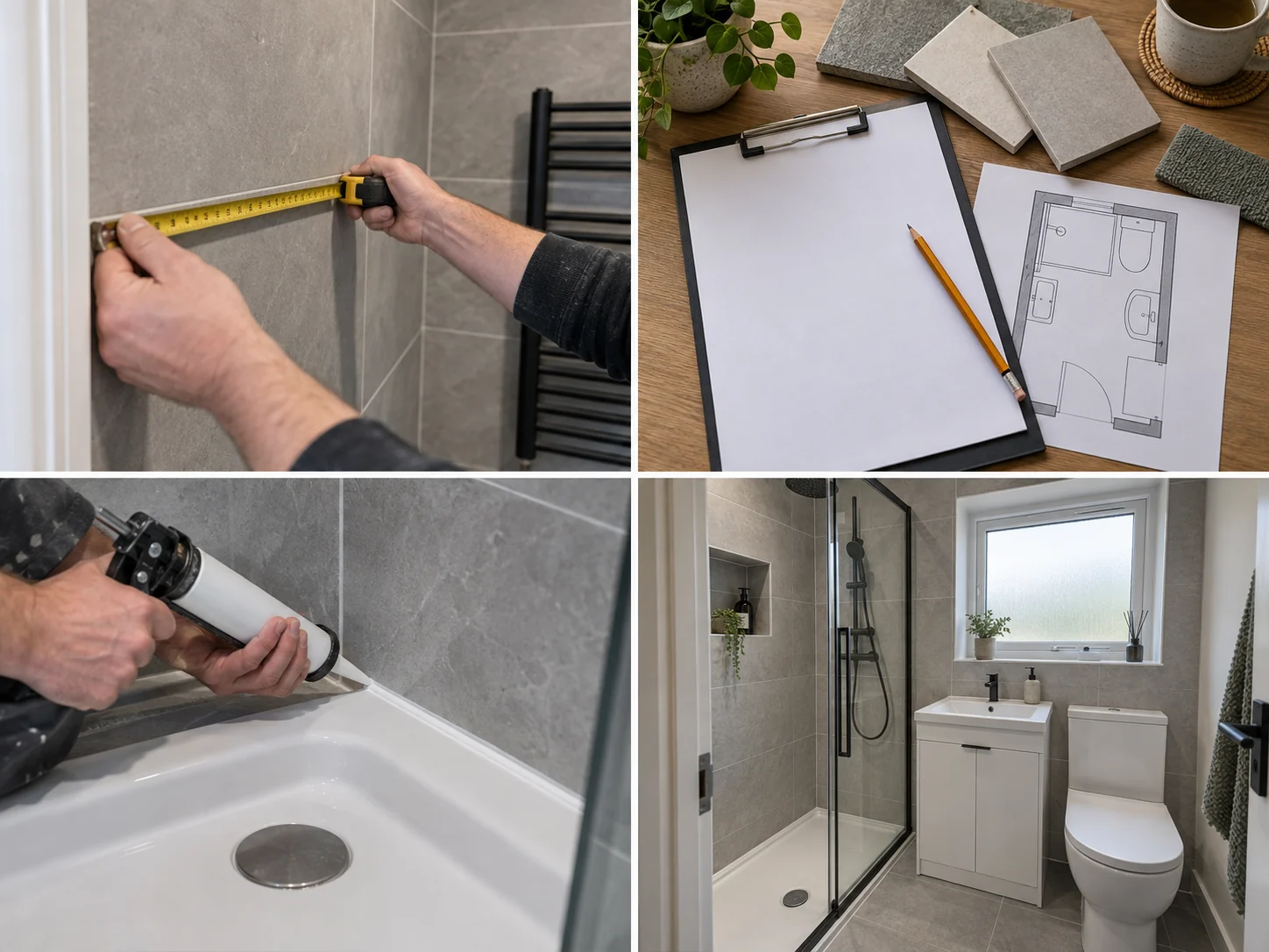 Compact modern shower room with vanity storage